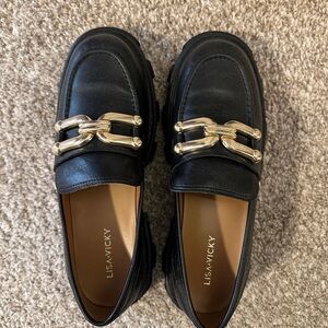 Lisa Vicky Black Loafers with Gold Accent